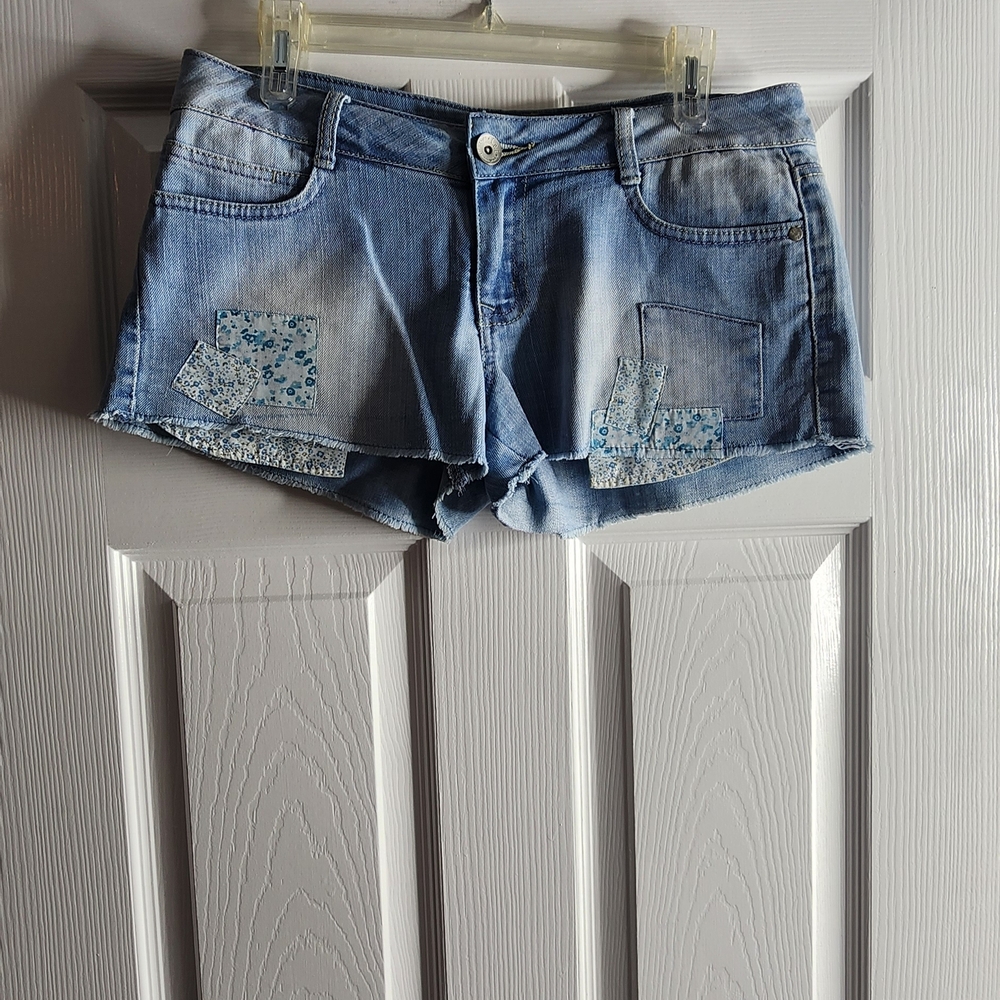 LEI Blue Denim Patchwork Shorts